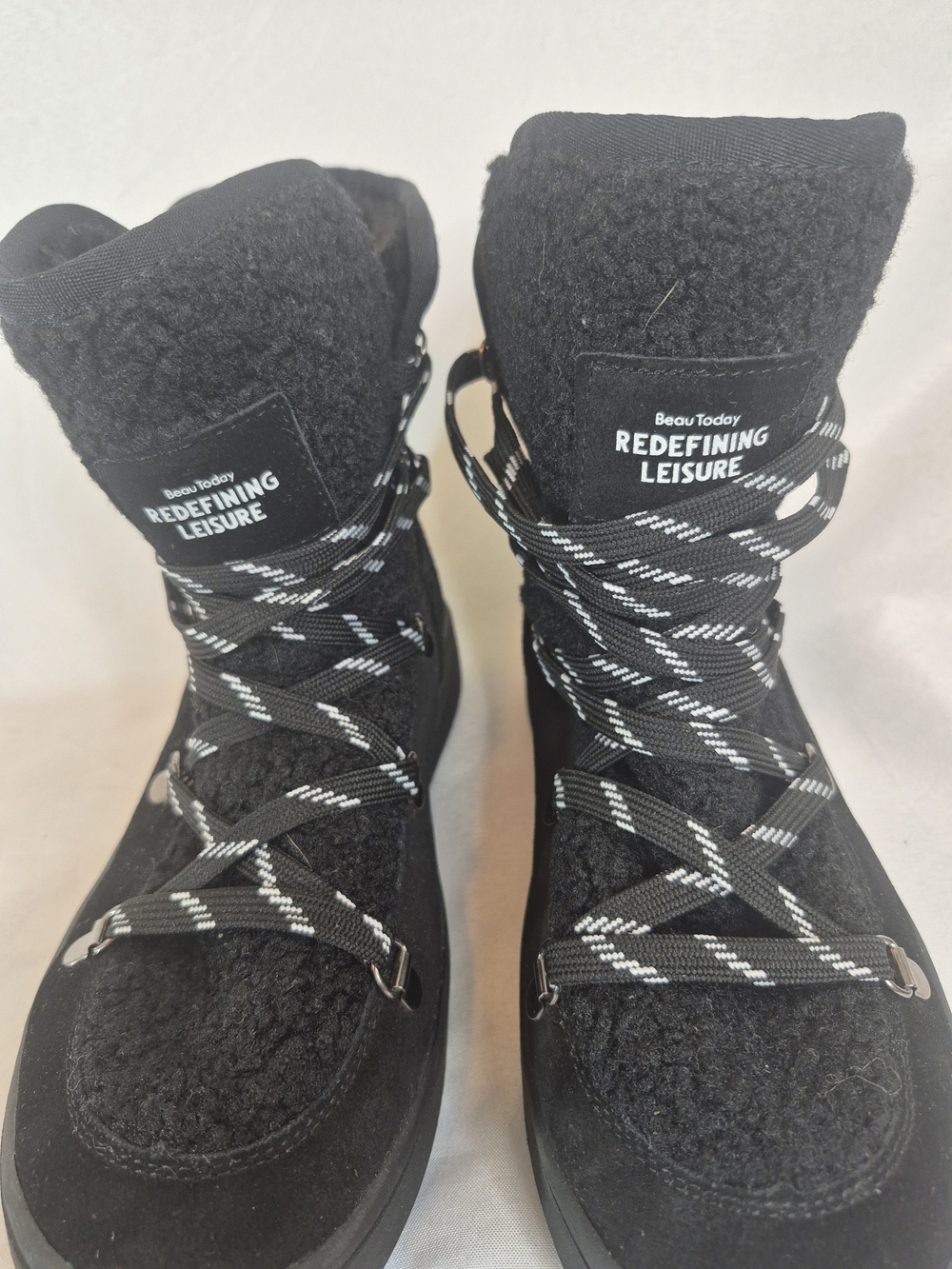 Beau Today Womens Black Winter Snow Lace-Up Boots